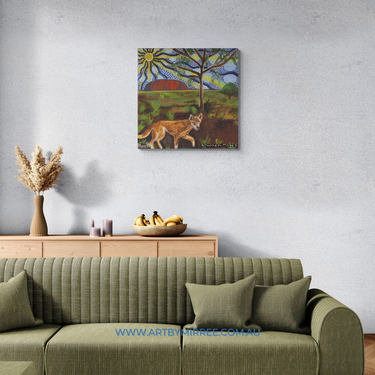 Australian Desert Dingo by Ayres Rock ~ Vision Quest Framed Canvas Print by Mirree Contemporary Aboriginal Art